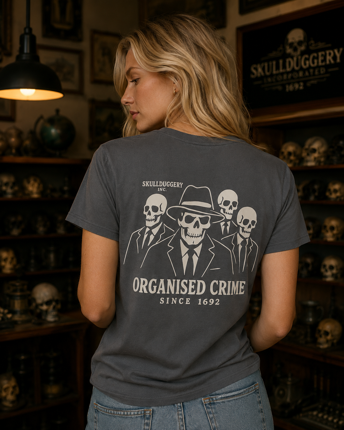 Skullduggery Organised Crime t-shirt in iron grey