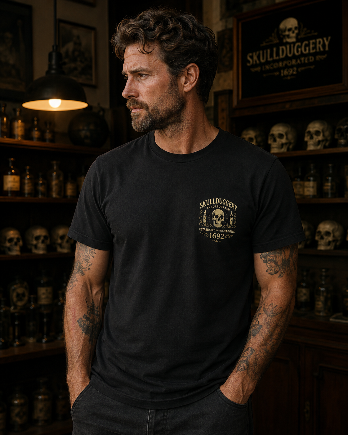 Skullduggery Established in the Shadows t-shirt in black