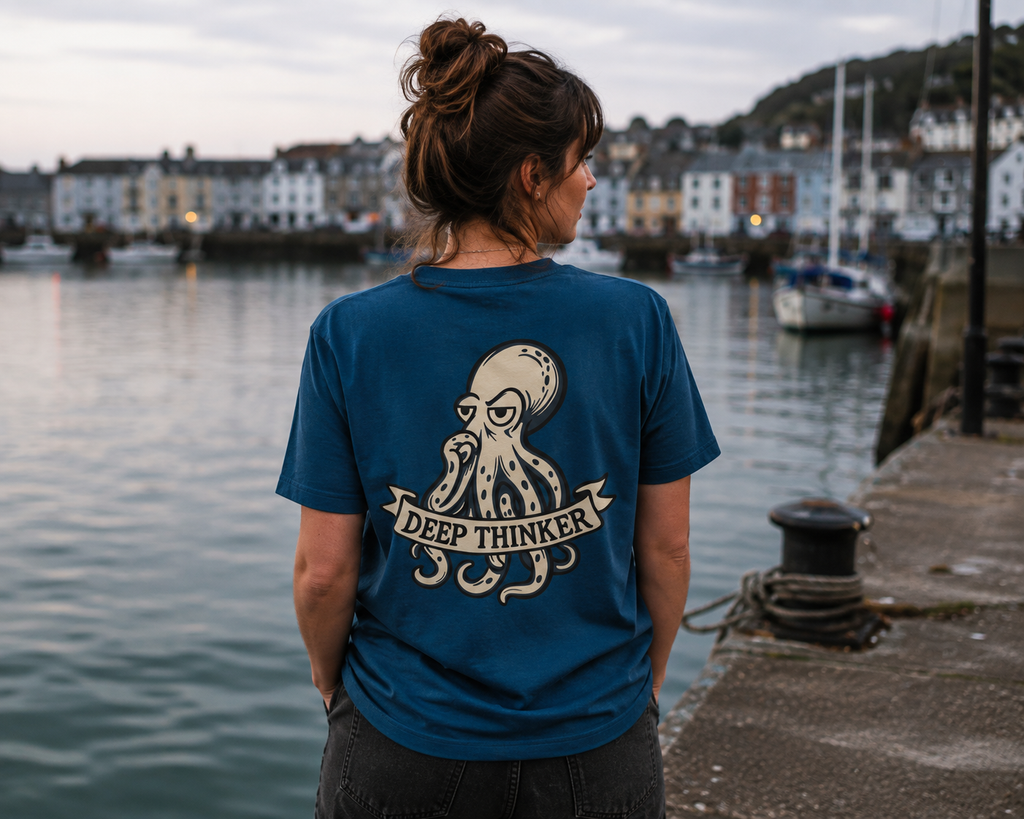 Deep Thinker t-shirt in peacock blue