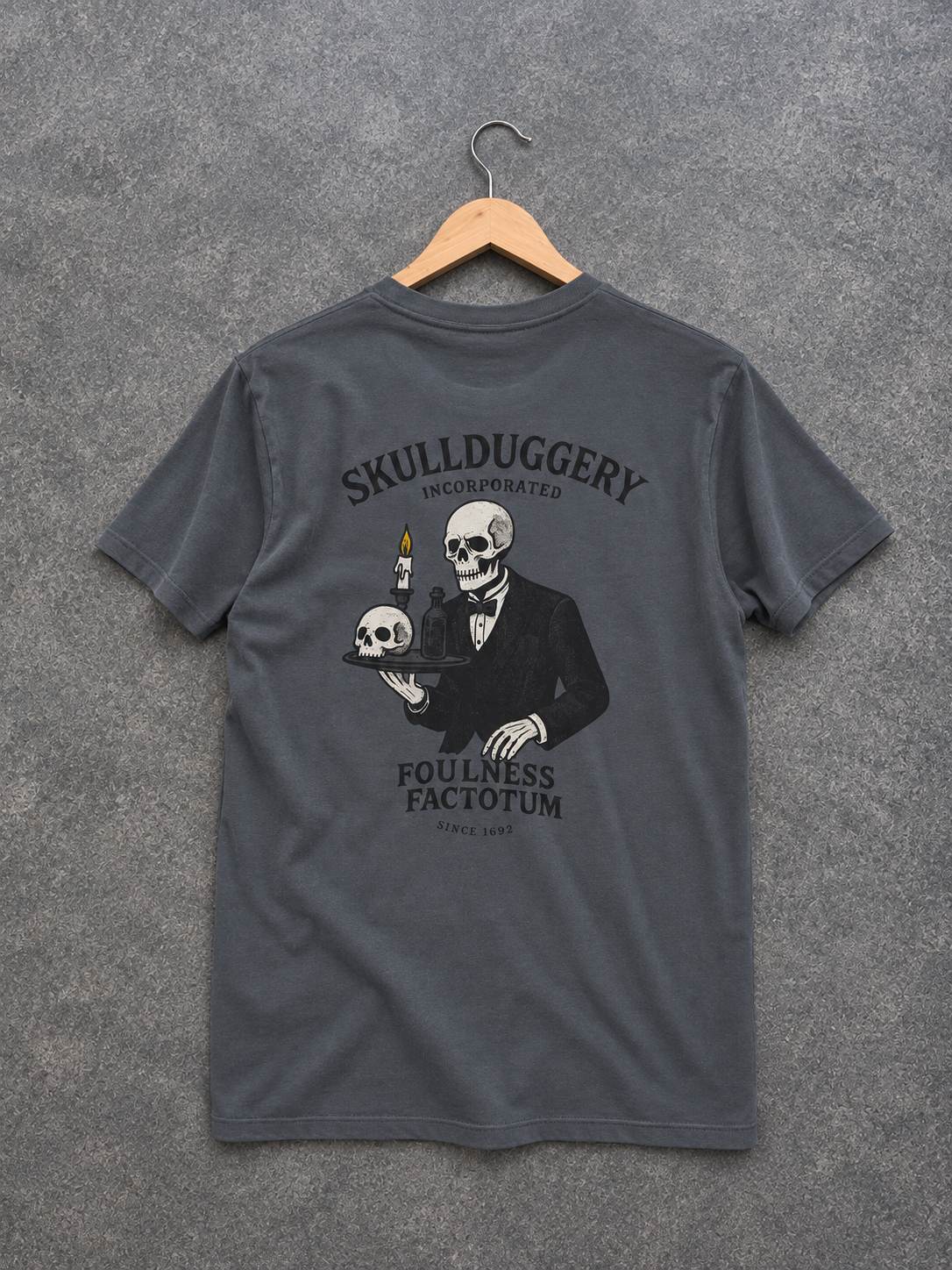 Skullduggery Foulness Factotum t-shirt in iron grey