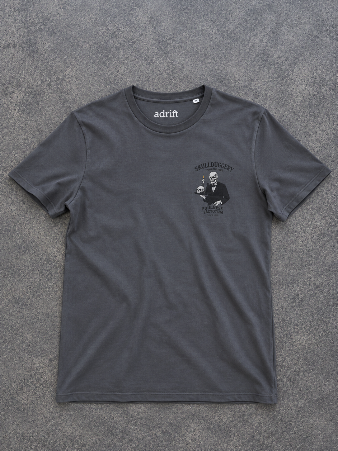 Skullduggery Foulness Factotum t-shirt in iron grey