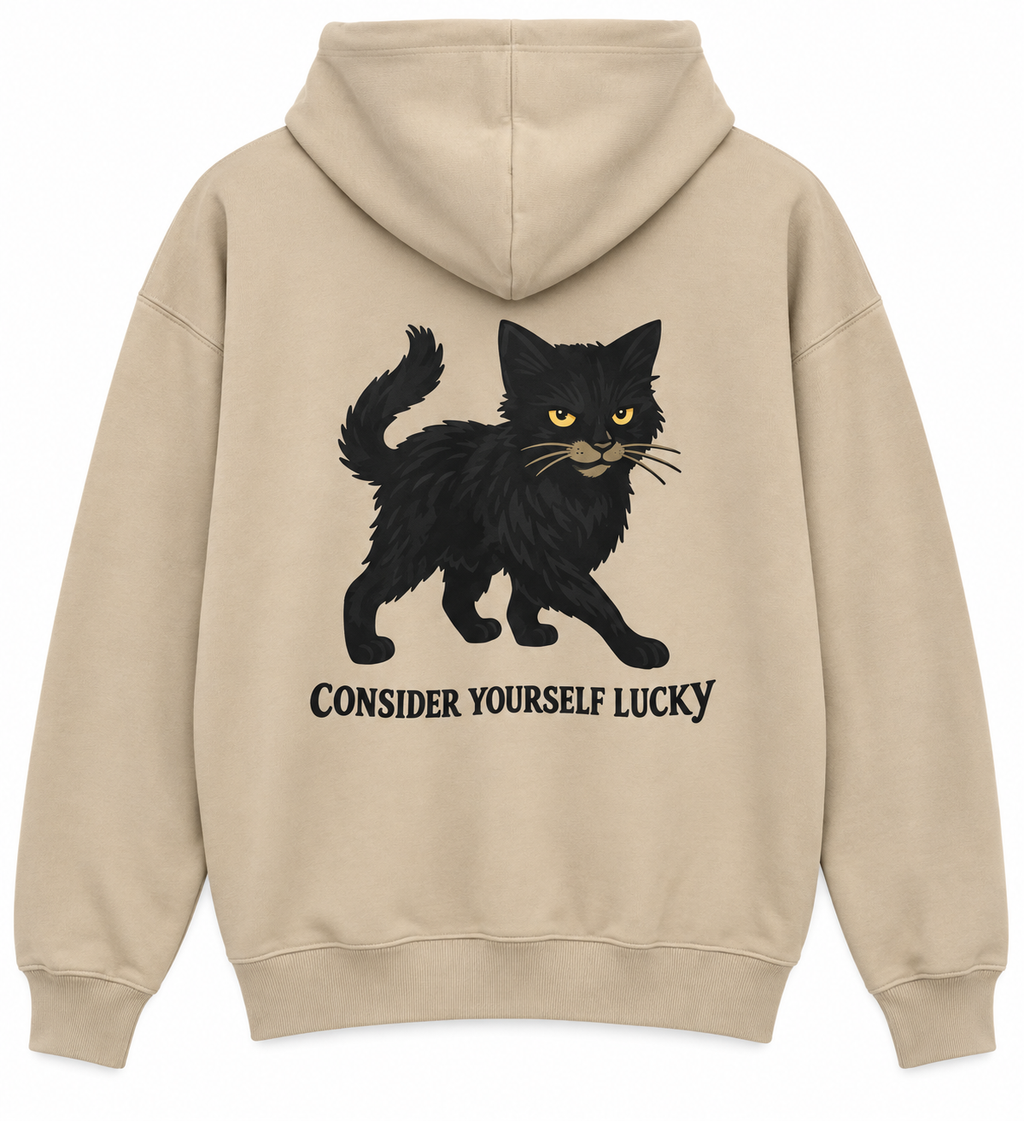 Black Cat Hoodie in Stone