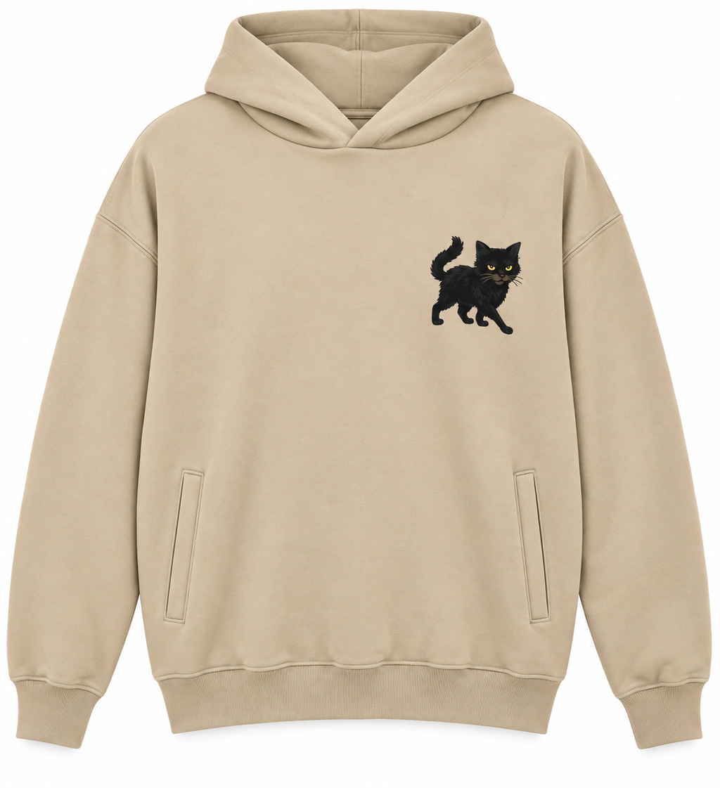 Black Cat Hoodie in Stone