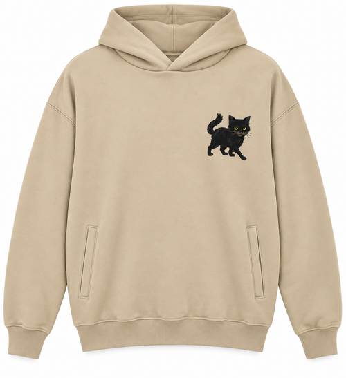 Black Cat Hoodie in Stone