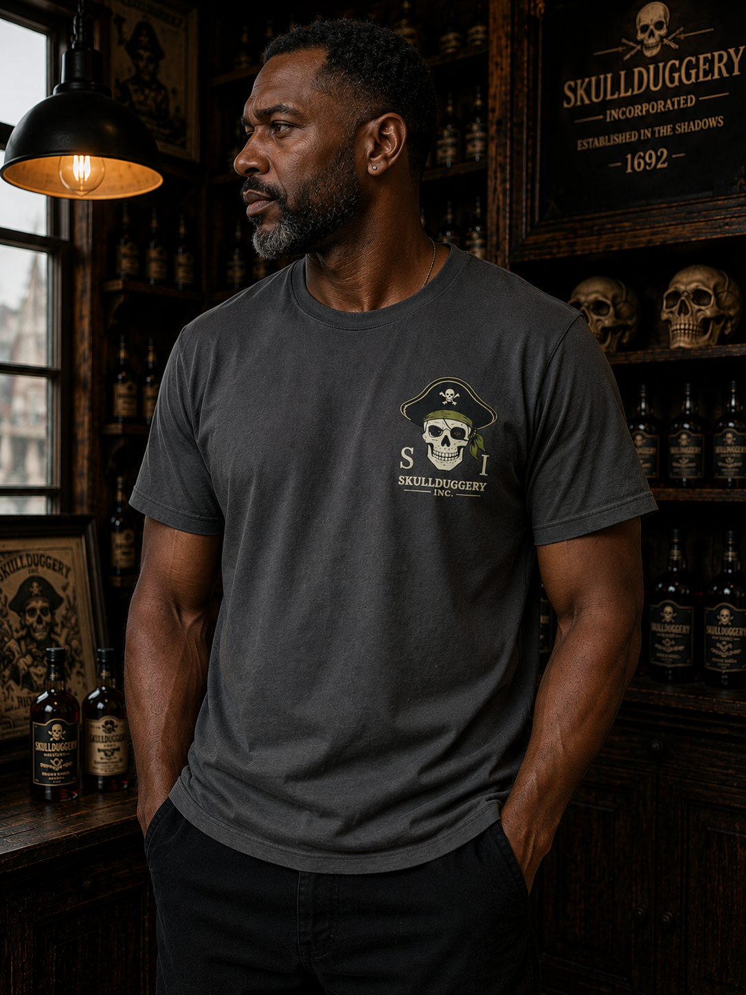 Skullduggery The Pirate t-shirt in iron grey