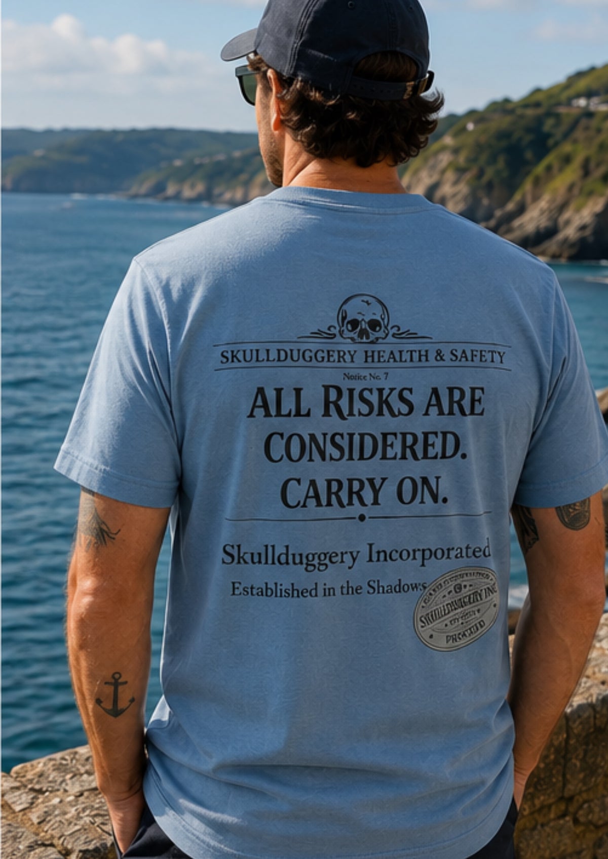 Skullduggery Health & Safety t-shirt in blue