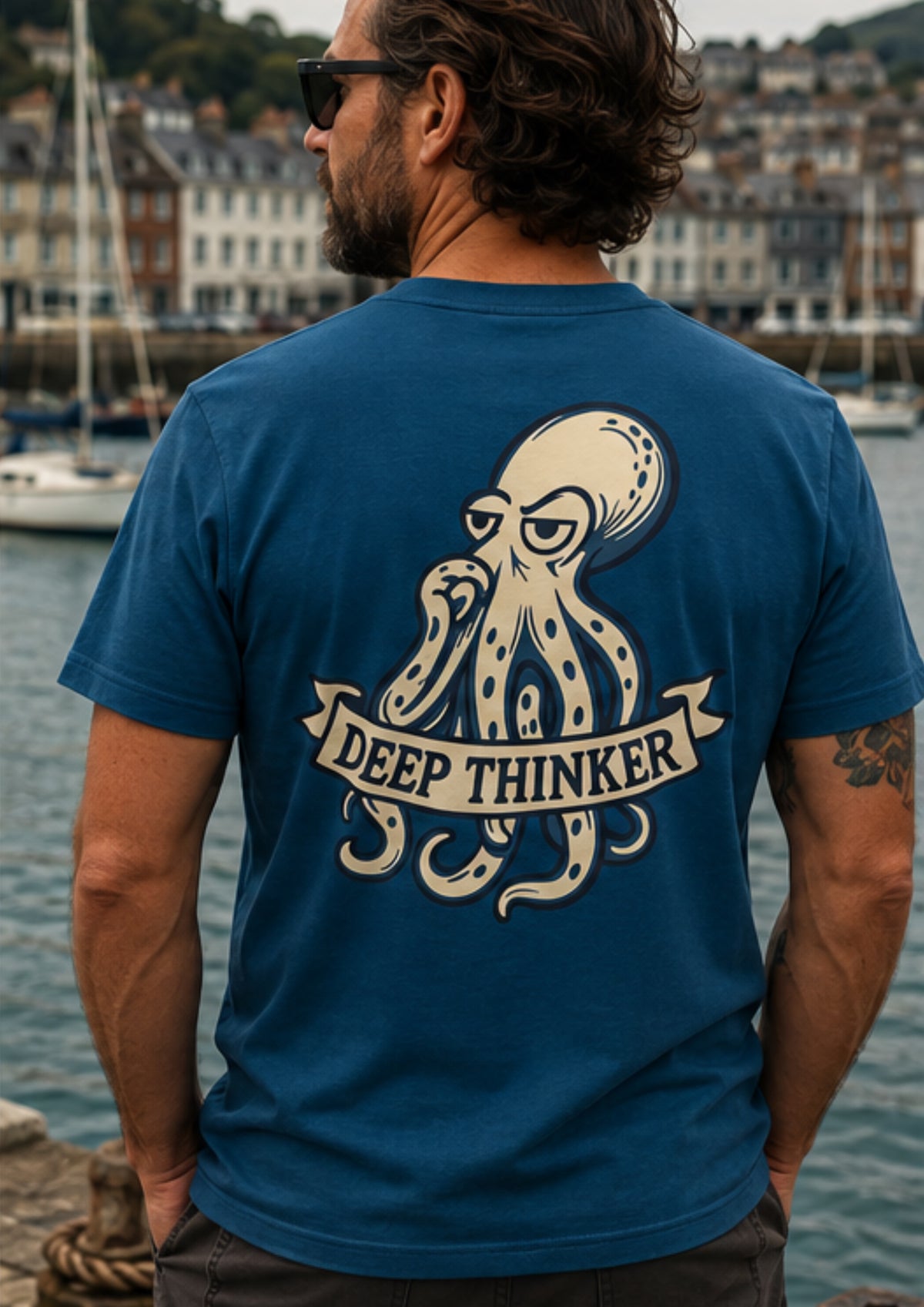 Deep Thinker t-shirt in peacock blue