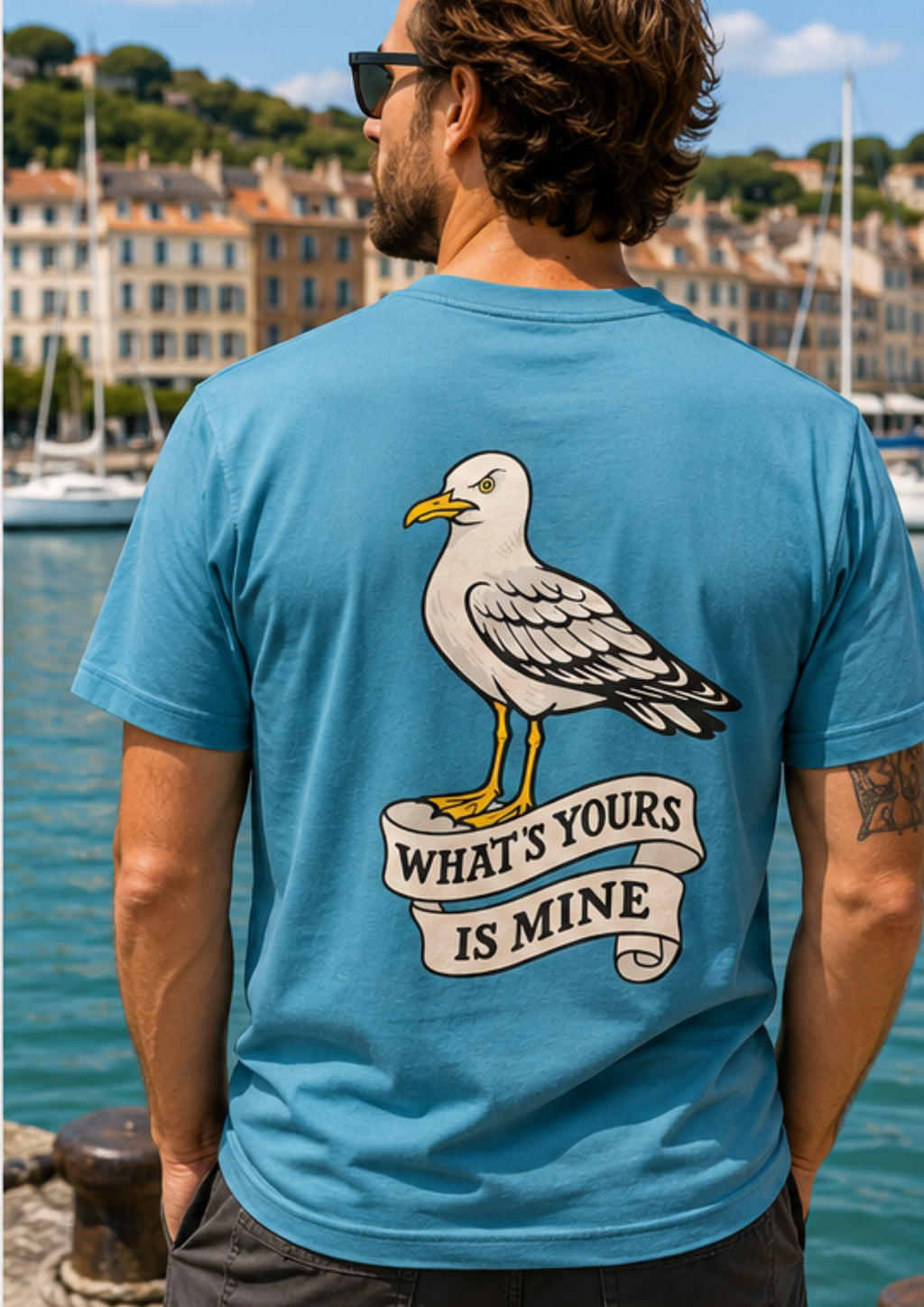 What’s yours is mine t-shirt in Adriatic blue