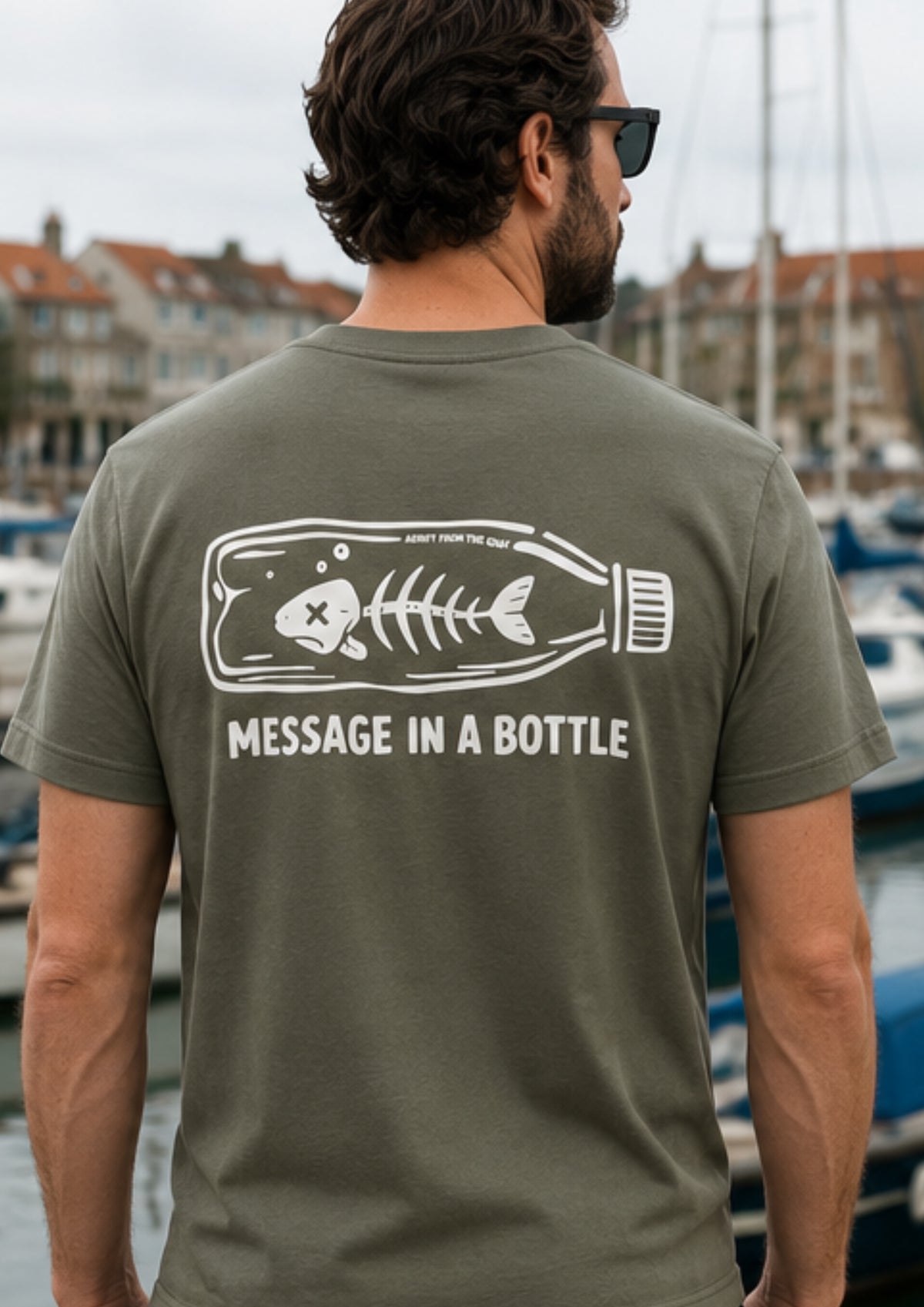 Message in a bottle t-shirt in organic khaki