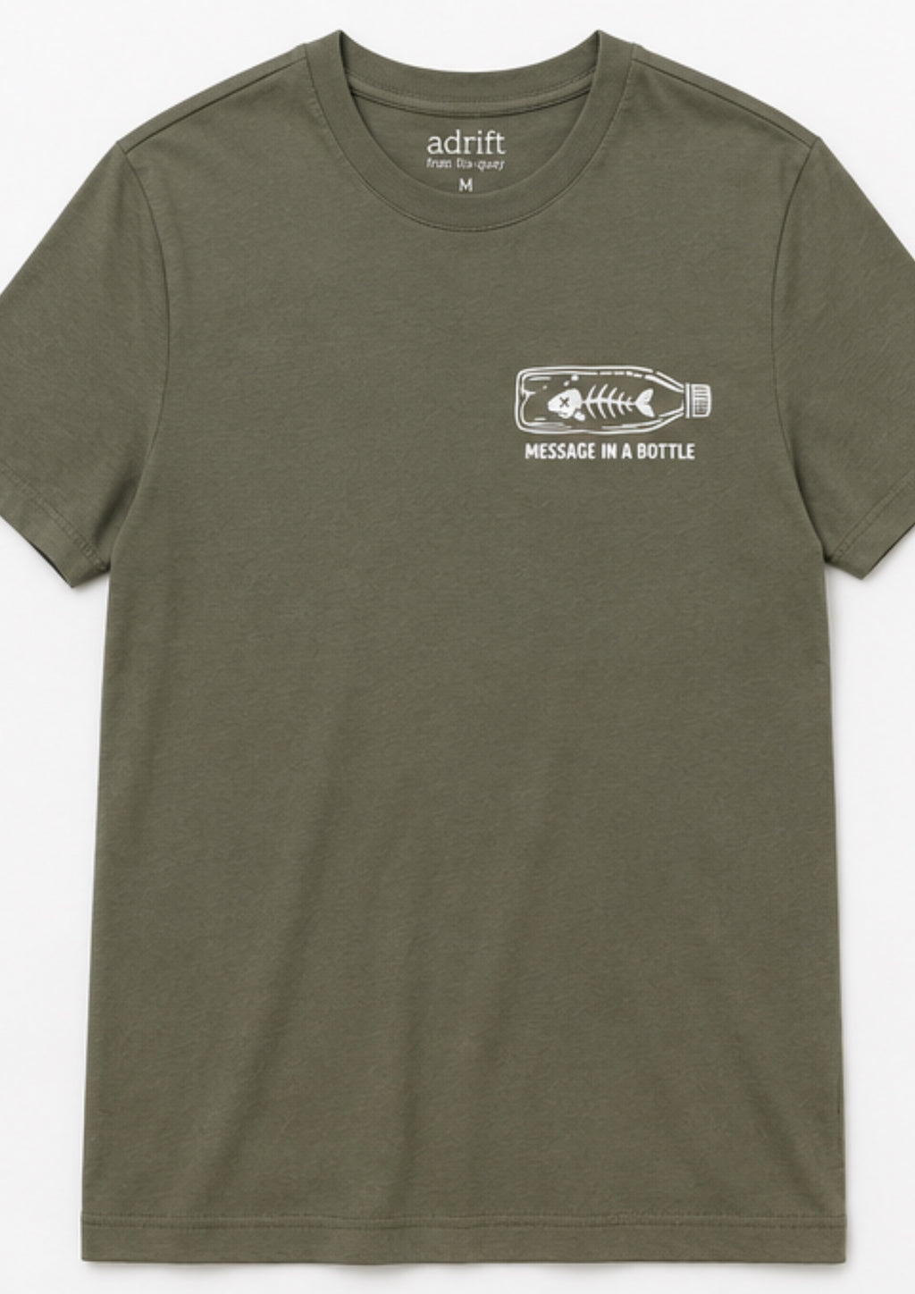 Message in a bottle t-shirt in organic khaki