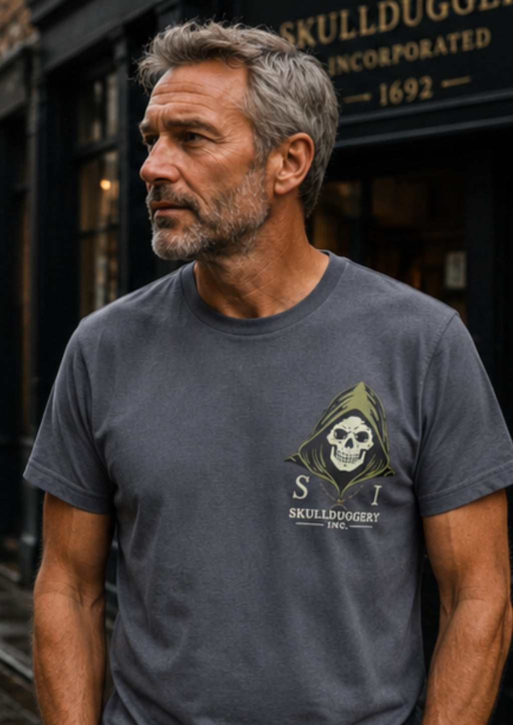 Skullduggery The Occultist t-shirt in iron grey
