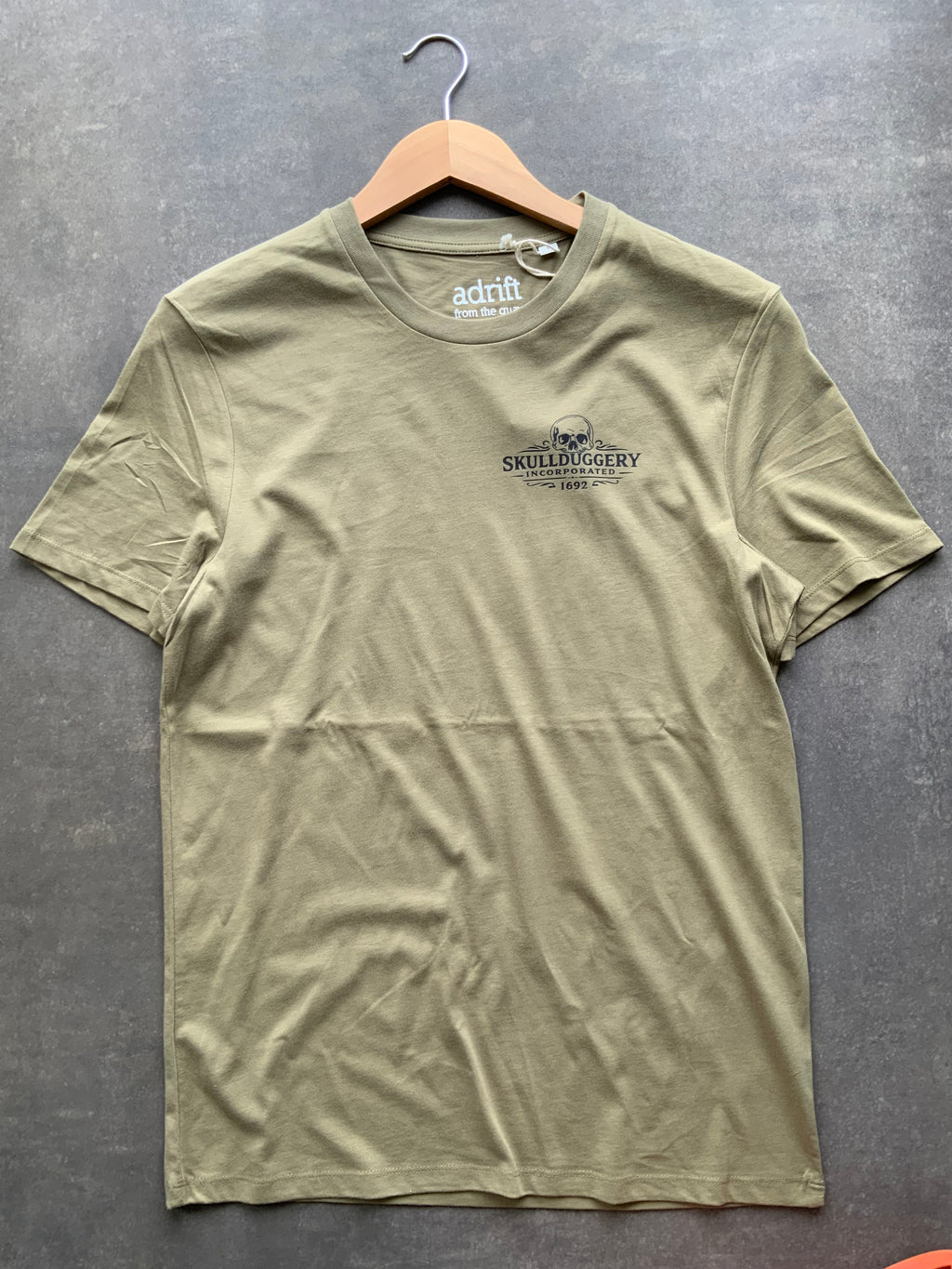 Skullduggery Certified Unscrupulous t-shirt in organic autumn green